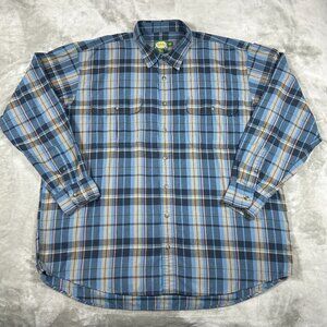 Cabela's Shirt Men's 2XLT Blue Brown Plaid Button Down Long Sleeve Casual